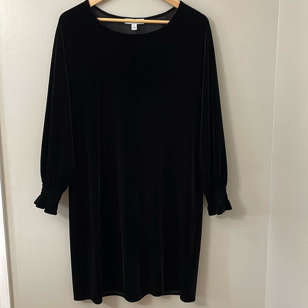 NINE WEST black velvet midi dress size M